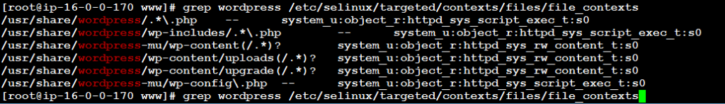Listing current SELinux security contexts for WordPress